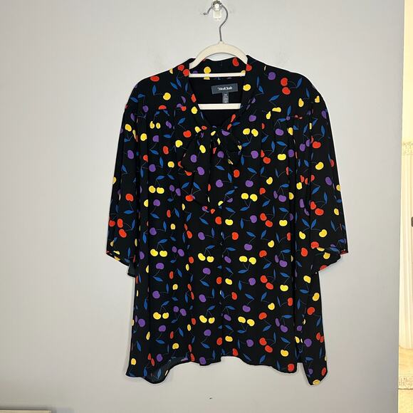 Modcloth Cheers for Cherries Tie Neck Blouse 3X Art Inspired Artsy Multicolor - Picture 1 of 10